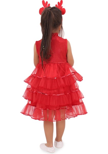 Noel Kız Çocuk Abiyesi - Çam Ağacı Çocuk Elbise - Noel Elbise modelleri