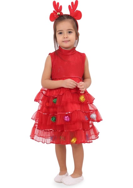 Noel Kız Çocuk Abiyesi - Çam Ağacı Çocuk Elbise - Noel Elbise fırsatları