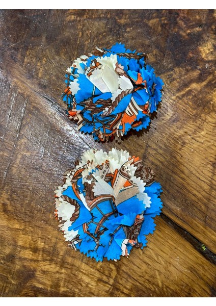 10X10 cm 2 Adet Fırfırlı Mavi Beyaz Renkli Çiçek Arma Yama Dikiş Hobi Aplike