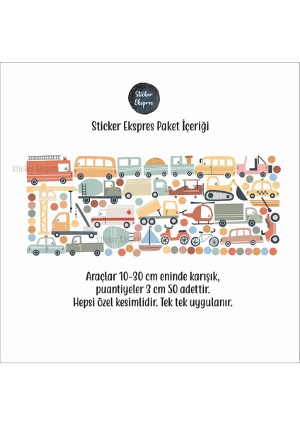 Sticker Ekspres Pastel Renk Araçlar Arabalar Çocuk Odası Duvar Sticker Seti