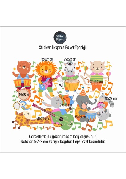 Sticker Ekspres Müzisyen Hayvanlar Anaokulu Okul Çocuk Odası Kreş Duvar Kapı Cam Sticker Seti