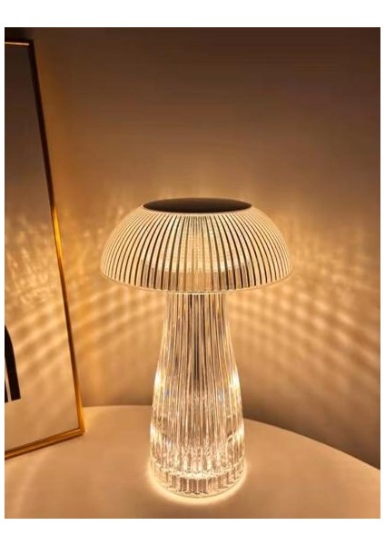 Mantar Kristal Şarjlı Masa Lambası, LED Abajur, Dokunmatik + Kumandalı Rgbw Model