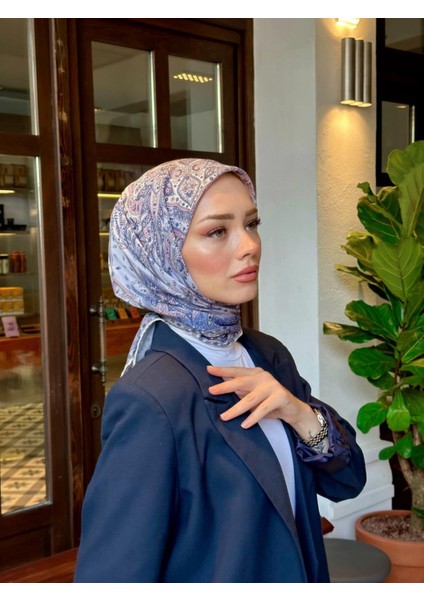 Ipekhan Etnik Serisi Soft Pamuk Viskon Eşarp Açık Mavi