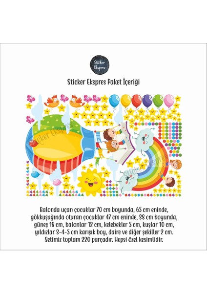 Sticker Ekspres Kitaptan Balonda Uçan Çocuklar Anaokulu Okul Çocuk Odası Kreş Duvar Kapı Cam Sticker Seti