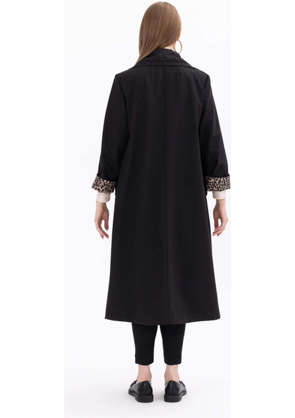 Kadın Büyük Beden Astarı Desenli Midi Boy Trençkot 1008 Siyah fırsatları
