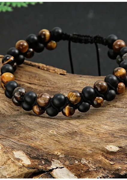 Kaplan Gözü Doğal Taş 6 mm Örme Bileklik