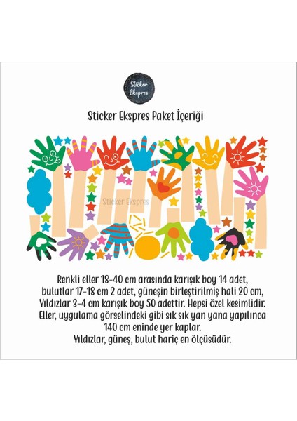 Renkli Eller Anaokulu Okul Çocuk Odası Kreş Duvar Kapı Cam Sticker Seti