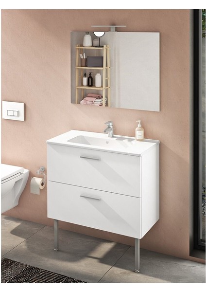 Vitra Banyo Mobilyası Seti, Parlak Beyaz, 80 Cm, Ayaklı, Çekmeceli