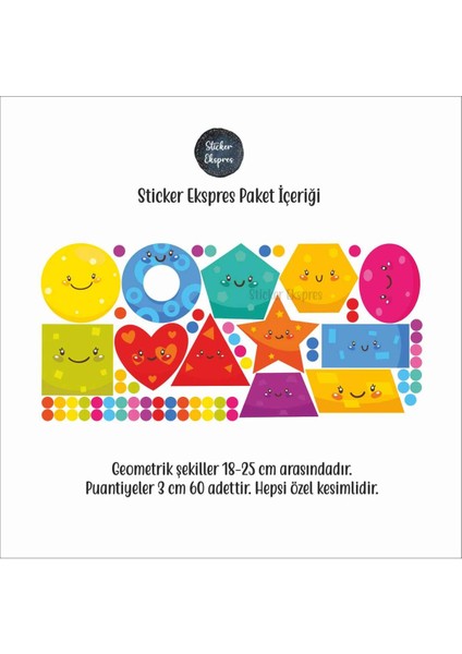 Sticker Ekspres Sevimli Geometrik Şekiller Eğitici Anaokulu Çocuk Odası Kreş Duvar Kapı Cam Sticker Seti