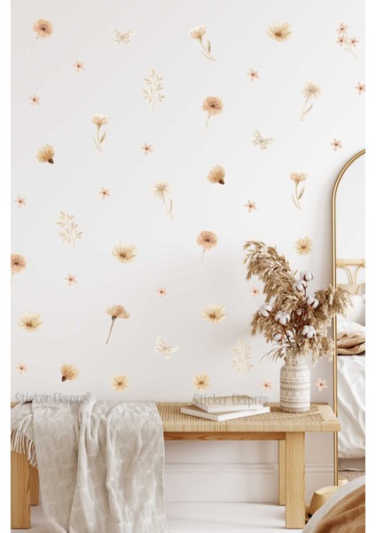 Pastel Boho Çiçekler Duvar Sticker Seti