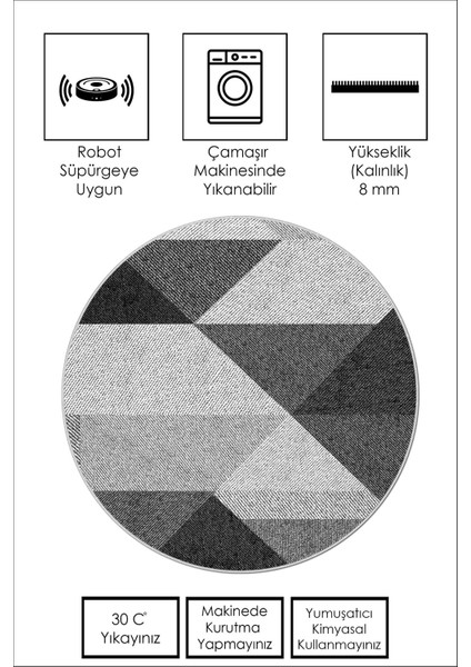 Dijital Baskı Yıkanabilir Kaymaz Siyah Yuvarlak Salon Halısı Mutfak Halısı ve Paspas