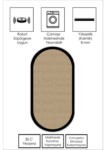 Dijital Baskı Yıkanabilir Kaymaz Siyah Oval Salon Halısı Mutfak Halısı Yolluk ve Paspas