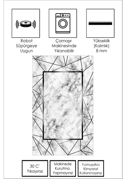 Dijital Baskı Yıkanabilir Kaymaz Siyah Salon Halısı Mutfak Halısı Yolluk ve Paspas