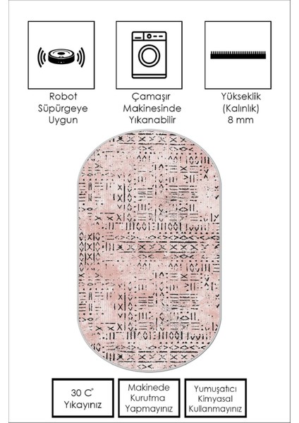 Dijital Baskı Yıkanabilir Kaymaz Pudra Oval Salon Halısı Mutfak Halısı Yolluk ve Paspas