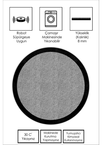 Dijital Baskı Yıkanabilir Kaymaz Gri Yuvarlak Salon Halısı Mutfak Halısı ve Paspas
