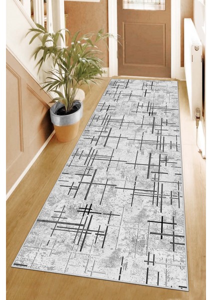 Makinede Yıkanabilir Kaymaz Leke Tutmaz Modern Gri Kesme Yolluk Mutfak Yolluk Halı Yolluk