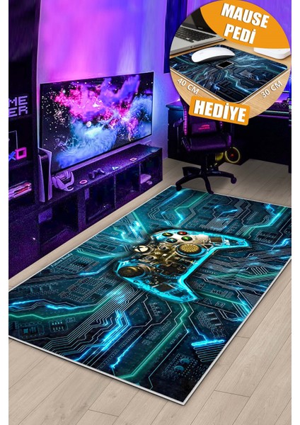 Makinede Yıkanabilir Kaymaz Taban Dijital Baskı Gamer Oyun Halısı Çocuk Odası Halısı