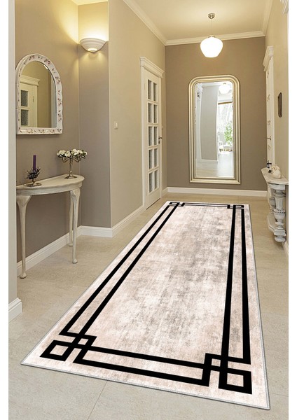 Makinede Yıkanabilir Kaymaz Leke Tutmaz Modern Bej Kesme Yolluk Mutfak Yolluk Halı Yolluk
