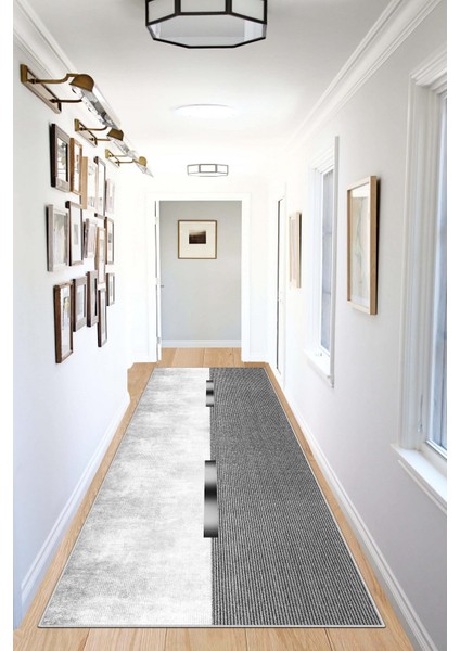 Makinede Yıkanabilir Kaymaz Leke Tutmaz Modern Gri Kesme Yolluk Mutfak Yolluk Halı Yolluk