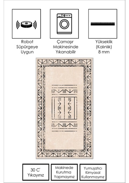 Dijital Baskı Yıkanabilir Kaymaz Bej Salon Halısı Mutfak Halısı Yolluk ve Paspas