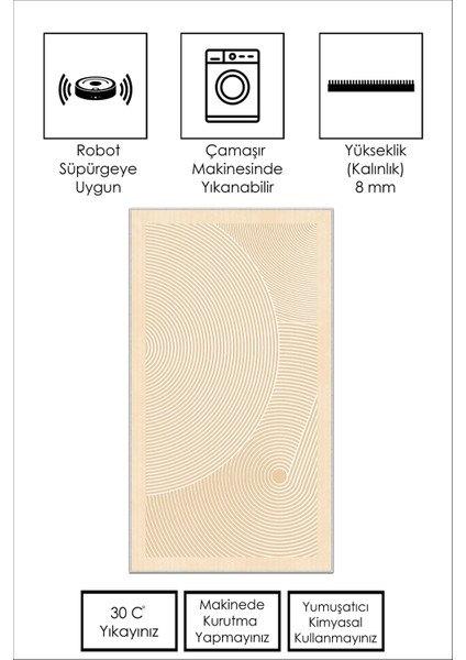 Dijital Baskı Yıkanabilir Kaymaz Bej Salon Halısı Mutfak Halısı Yolluk ve Paspas