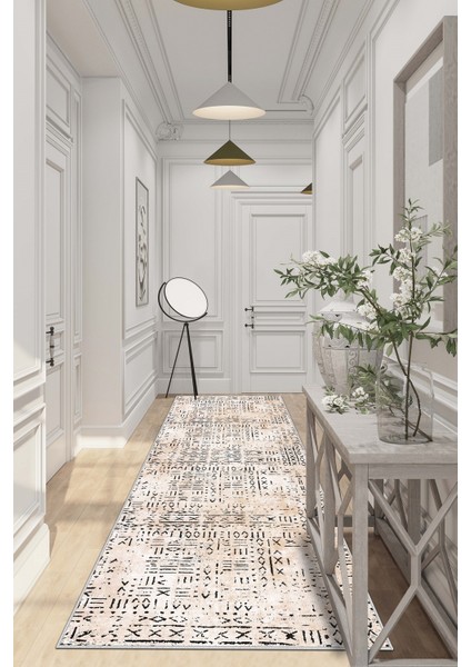 Makinede Yıkanabilir Kaymaz Leke Tutmaz Modern Bej Kesme Yolluk Mutfak Yolluk Halı Yolluk