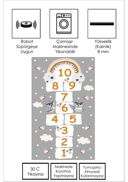 Makinede Yıkanabilir Kaymaz Taban Dijital Baskı Seksek Desenli Oyun Halısı Çocuk Odası Halısı