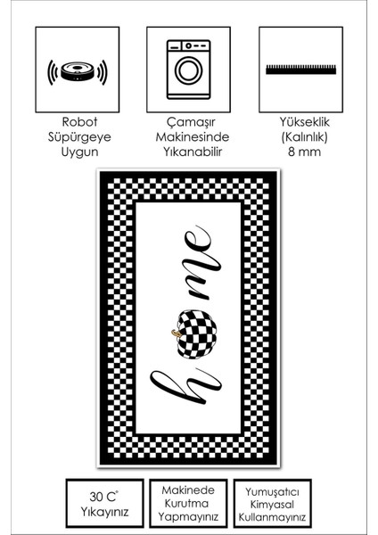 Dijital Baskı Yıkanabilir Kaymaz Leke Tutmaz Siyah Mutfak Halısı Yolluk ve Paspas fiyatları