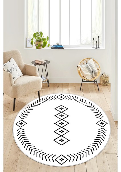 Dijital Baskı Yıkanabili Kaymaz Beyaz Yuvarlak Salon Halısı Mutfak Halısı Koridor Halısı ve Paspas