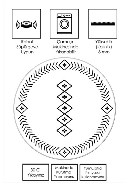Dijital Baskı Yıkanabili Kaymaz Beyaz Yuvarlak Salon Halısı Mutfak Halısı Koridor Halısı ve Paspas fiyatları