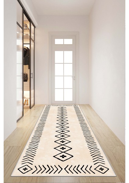 Makinede Yıkanabilir Kaymaz Leke Tutmaz Modern Bej Kesme Yolluk Mutfak Yolluk Halı Yolluk