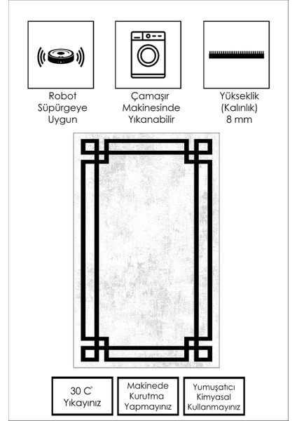 Dijital Baskı Yıkanabilir Kaymaz Beyaz Salon Halısı Mutfak Halısı Yolluk ve Paspas