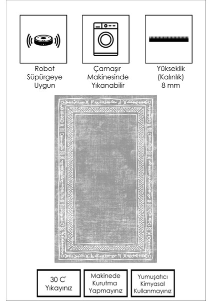 Dijital Baskı Yıkanabilir Kaymaz Gri Salon Halısı Mutfak Halısı Yolluk ve Paspas