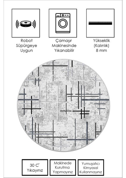 Dijital Baskı Yıkanabilir Kaymaz Gri Yuvarlak Salon Halısı Mutfak Halısı ve Paspas
