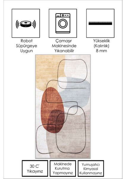 Dijital Baskı Yıkanabilir Kaymaz Bej Salon Halısı Mutfak Halısı Yolluk ve Paspas fiyatları
