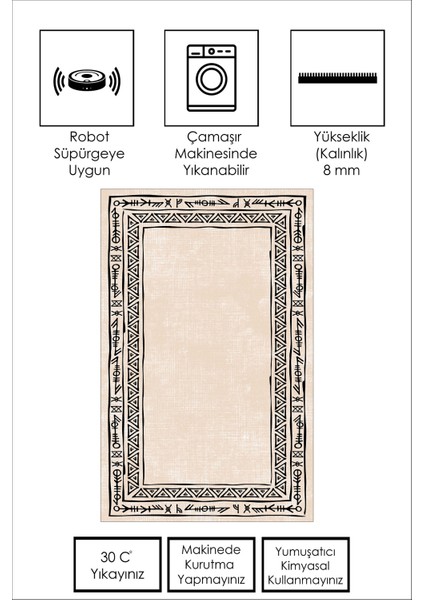 Dijital Baskı Yıkanabilir Kaymaz Bej Salon Halısı Mutfak Halısı Yolluk ve Paspas