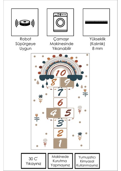 Lavita Home Makinede Yıkanabilir  Kaymaz Taban Dijital Baskı Seksek Desenli Oyun Halısı  Çocuk Odası Halısı