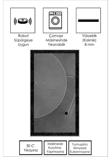 Dijital Baskı Yıkanabilir Kaymaz Siyah Salon Halısı Mutfak Halısı Yolluk ve Paspas