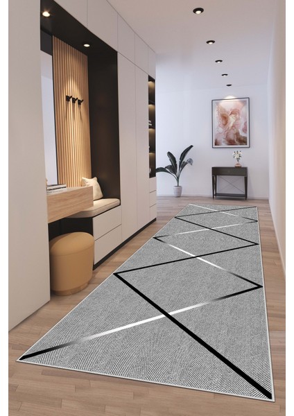 Makinede Yıkanabilir Kaymaz Leke Tutmaz Modern Gri Kesme Yolluk Mutfak Yolluk Halı Yolluk
