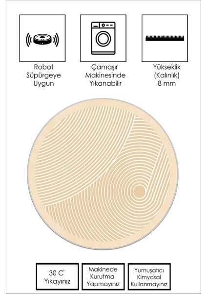Dijital Baskı Yıkanabilir Kaymaz Bej Yuvarlak Salon Halısı Mutfak Halısı ve Paspas