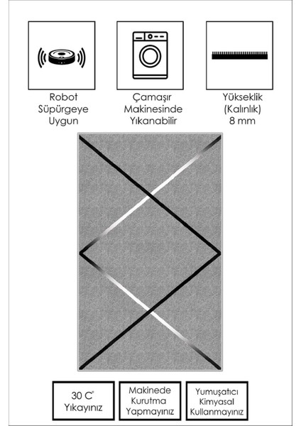 Dijital Baskı Yıkanabilir Kaymaz Gri Salon Halısı Mutfak Halısı Yolluk ve Paspas