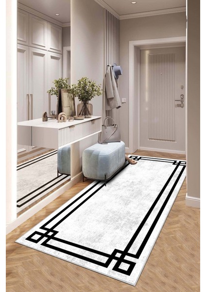 Makinede Yıkanabilir Kaymaz Leke Tutmaz Modern Beyaz Kesme Yolluk Mutfak Yolluk Halı Yolluk