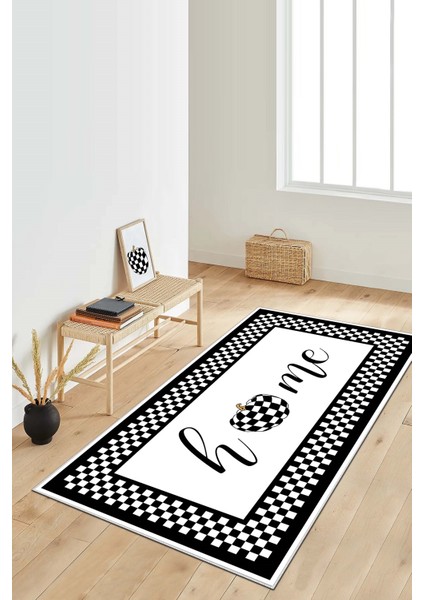 Dijital Baskı Yıkanabilir Kaymaz Leke Tutmaz Siyah Mutfak Halısı Yolluk ve Paspas