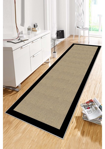 Makinede Yıkanabilir Kaymaz Leke Tutmaz Modern Siyah Kesme Yolluk Mutfak Yolluk Halı Yolluk
