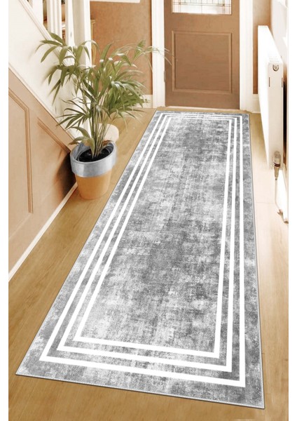 Makinede Yıkanabilir Kaymaz Leke Tutmaz Modern Gri Kesme Yolluk Mutfak Yolluk Halı Yolluk