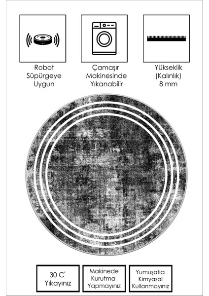 Dijital Baskı Yıkanabili Kaymaz Siyah Yuvarlak Salon Halısı Mutfak Halısı Koridor Halısı ve Paspas