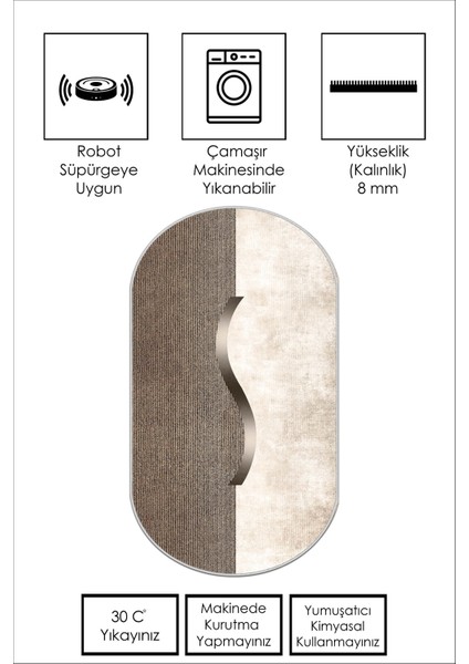 Dijital Baskı Yıkanabili Kaymaz Bej Oval Salon Halısı Mutfak Halısı Yolluk ve Paspas fiyatları