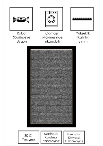 Dijital Baskı Yıkanabilir Kaymaz Gri Salon Halısı Mutfak Halısı Yolluk ve Paspas