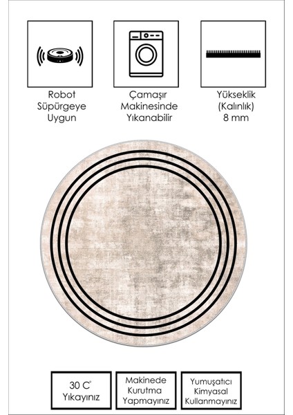 Dijital Baskı Yıkanabili Kaymaz Bej Yuvarlak Salon Halısı Mutfak Halısı Koridor Halısı ve Paspas