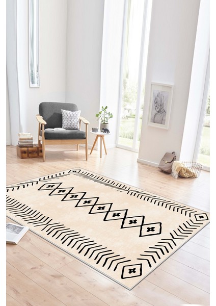 Dijital Baskı Yıkanabilir Kaymaz Bej Salon Halısı Mutfak Halısı Yolluk ve Paspas